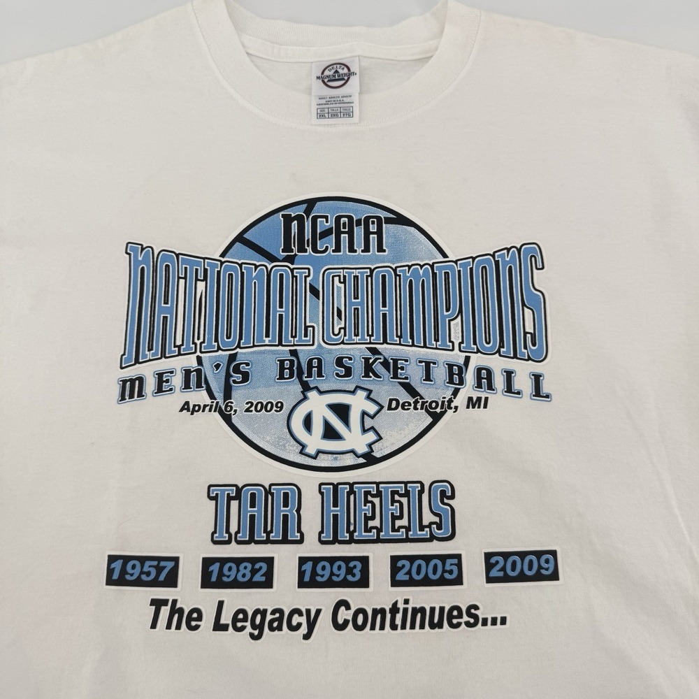 Vintage UNC Tar Heels 2009 NCAA Champions T Shirt 2XL Basketball Delta White